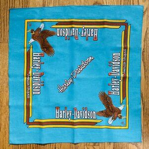 '88 Harley Davidson Bandana Neckerchief, Aqua, Eagles, Unused, Stratman, Vintage